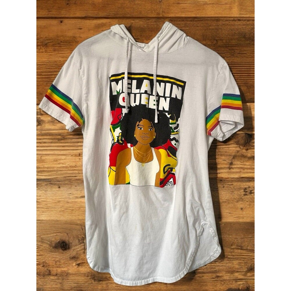 On Fire Melanin Queen Boss Babe Graphic Short Sleeve Hoodie Women’s Size XL EUC